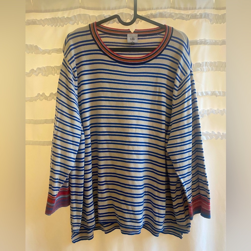 CAbi Cadet Pullover Item #5830 Blue Cream Stripes XL